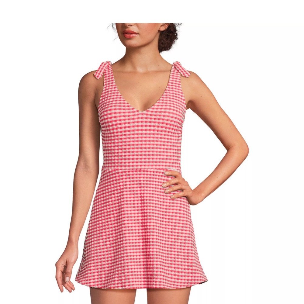Lands' End Pink Checkered Women's One Piece Swimsuit